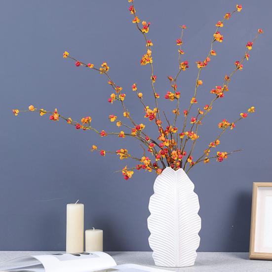 Искусственная ветка хурмы Реалистичная осенняя искусственная веточка стебель с листьями и плодами хурмы для дома, офиса, свадьбы, наполнитель для вазы, центральный элемент стола