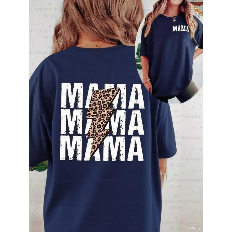 Женская повседневная футболка с коротким рукавом и принтом в виде надписи и молнии MAMA MAMA MAMA Графические футболки с принтом гепарда Женские топы
