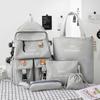 Korean Style Five-Piece School Backpack Set for Girls – Fashionable Color-Match Design