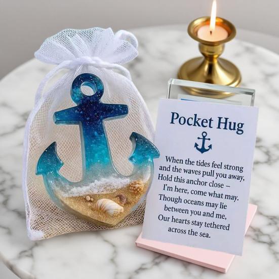 Pocket Hug Boat Hook with Positive Card Emotional Support Pocket Ocean Shell Sand Hook Token Decoration Inspirational Gift