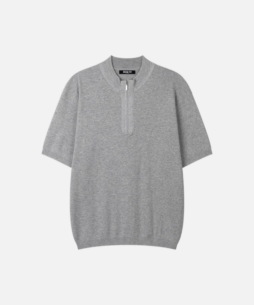 DRAW FIT Urbane Ribbed Half Zip Knit [Melange Grey]