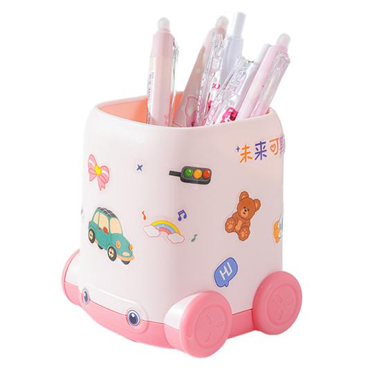 Desk Pen Holder Cartoon Vehicle Shape Pencil Holder Multi-functional Desktop Makeup Brush Organizer for Home School Office