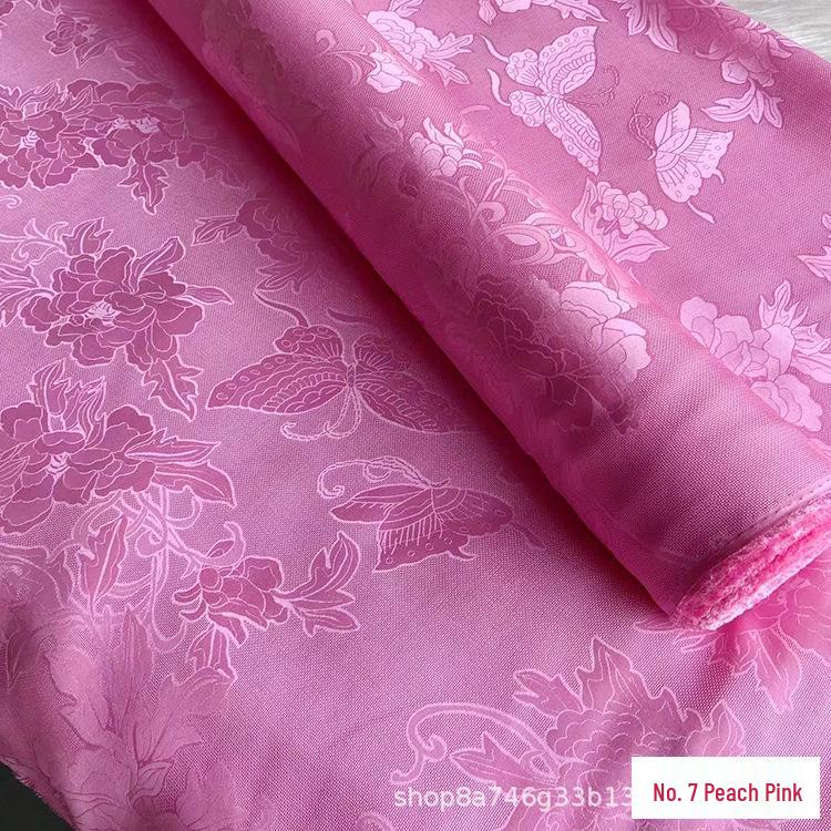 Butterflies and Peonies Openwork Floral Jacquard Hanfu Qipao Fabric - 100% Mulberry Silk