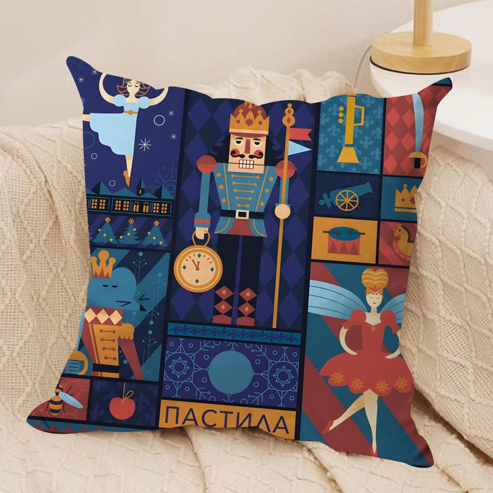 Nutcracker Soldier Cushion Cover Soft Plush Fabric Double-Sided Printed Sofa Cushion Cover for All Seasons Home Decor Gift