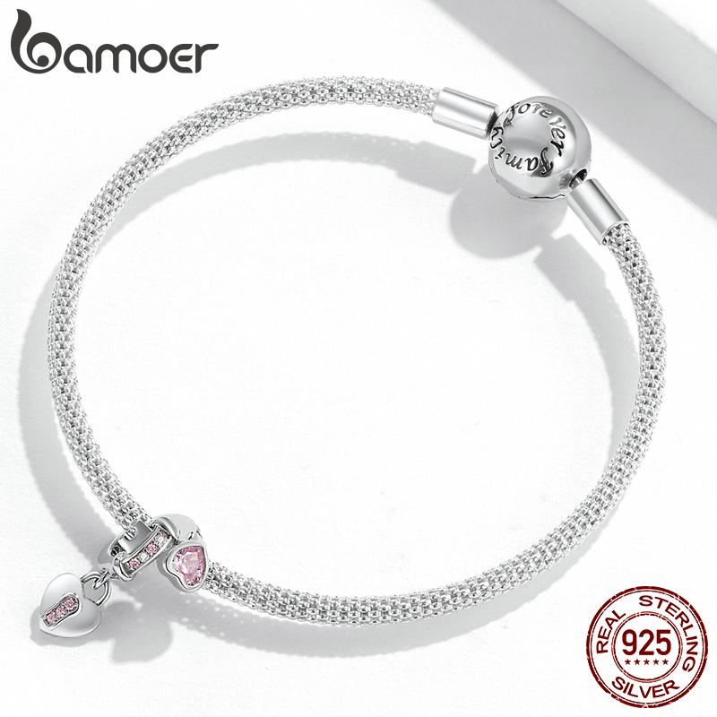 BAMOER Стерлингового Серебра 925 пробы Любовь Замок Подвески для Женщин Оригинальный Браслет Изящные Ювелирные Изделия Подарок на День Святого Валентина