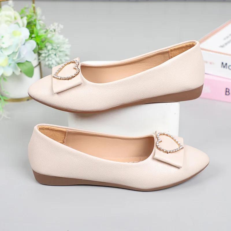 Spring Autumn Office Patent Leather Woman Flats Shoes Ballets Metal Buckle Bow Lady Fall Girl Ballerina Dress Pointed Toe Slip