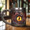 Viking Dragon Beer Mug 450ml Stainless Steel Resin Cup Hand-Painted Medieval Mug for Beer Coffee Tea Gift for Men Fans Viking Decor