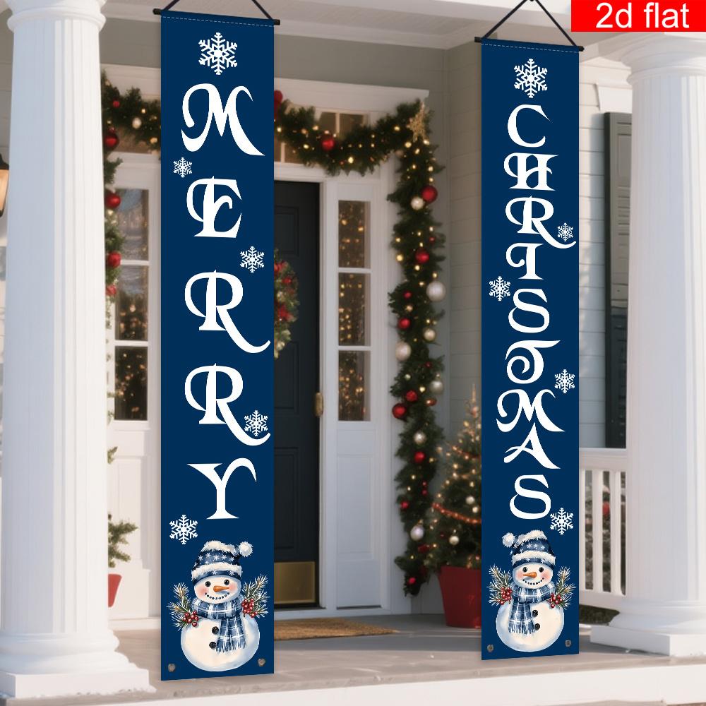 Merry Christmas Couplet Banner Snowflakes Snowman 1 Pair Polyester Indoor Outdoor Decor