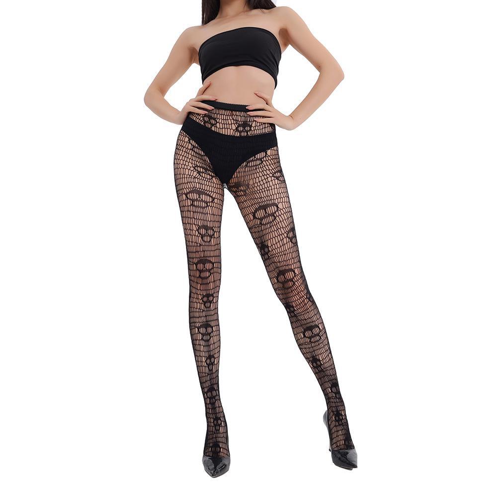 Женские черные сетчатые чулки с рисунком черепа