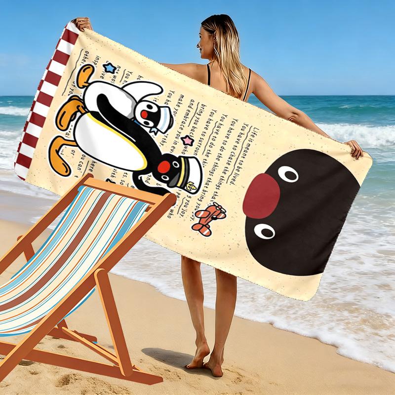 Pingu Cartoon Print Beach Towel, Large Soft Quick Dry Towel for Beach Camping Swimming