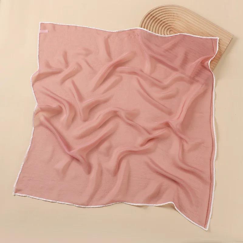 Solid Color Handkerchief Cotton Silk Neck Scarves For Women Small Shawls Bandana Head Scarfs Female Square Hairband Hijab Scarf