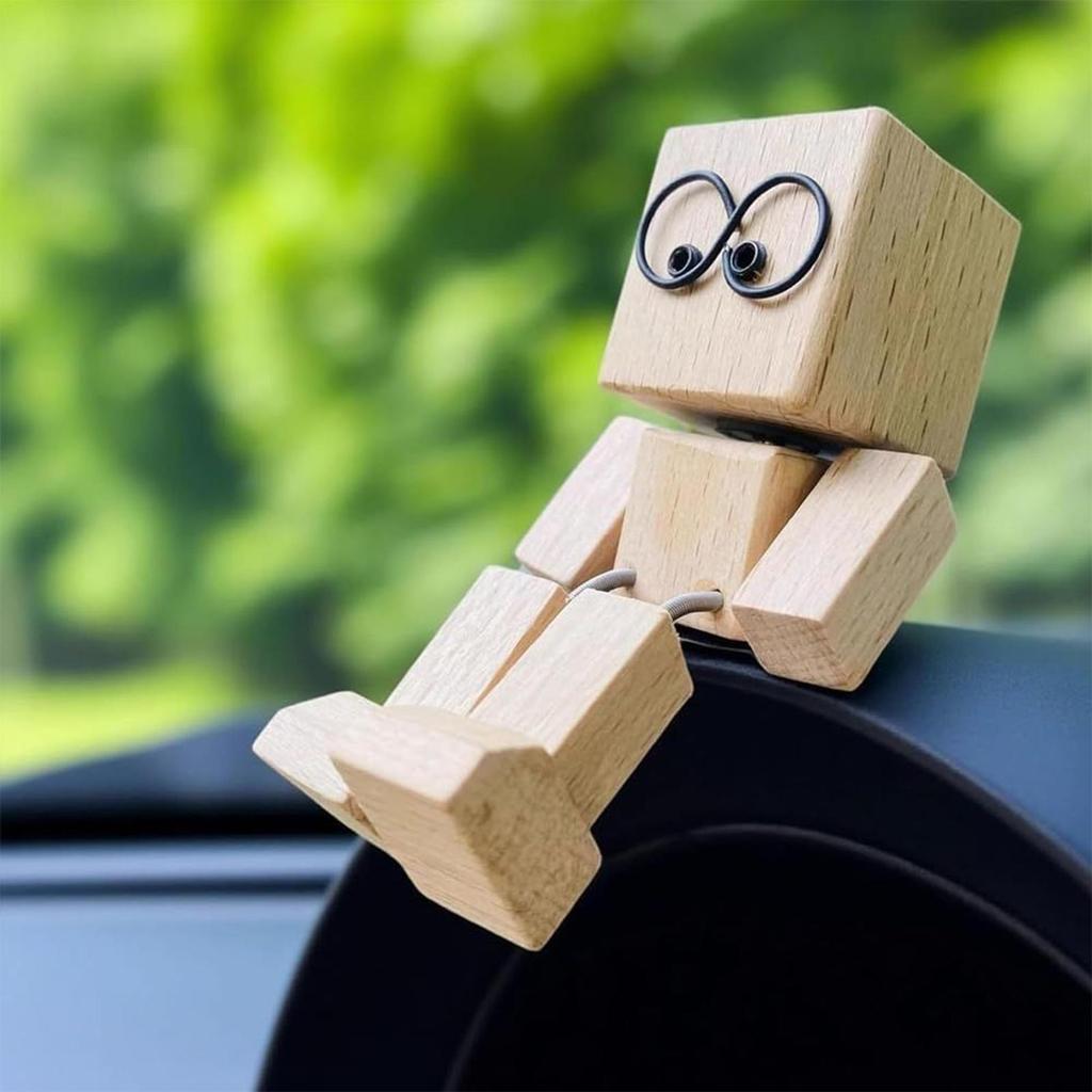 Shaking Feet Wooden Human Figure Desktop Dashboard Funny Sculpture Ornament for Family Outings Road Trips Commuting Dormitory