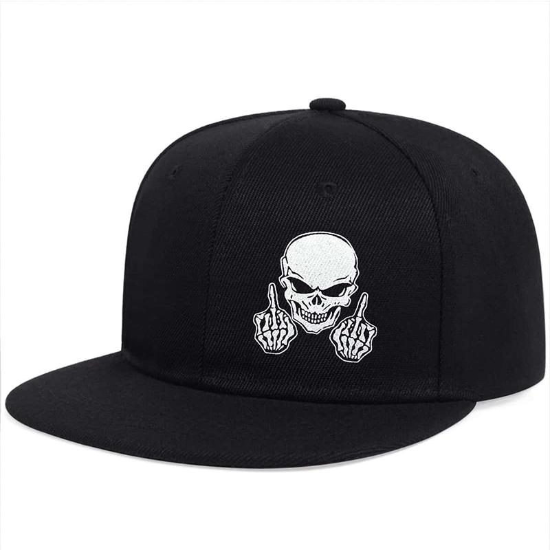 Topi Hip Hop Skull Unisex – Trendy Flat Brim Snapback Cap for Street Style Lelaki & Wanita
