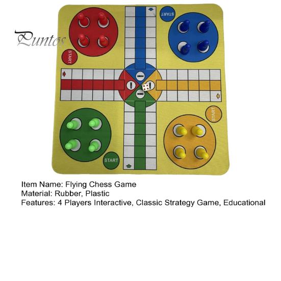 1 Set 4 Players Flying Chess Game with 24CM Rubber Chessboard 16 Chess Pieces 1 Dice Kids Adults Family Night Interactive Classic Strategy Game