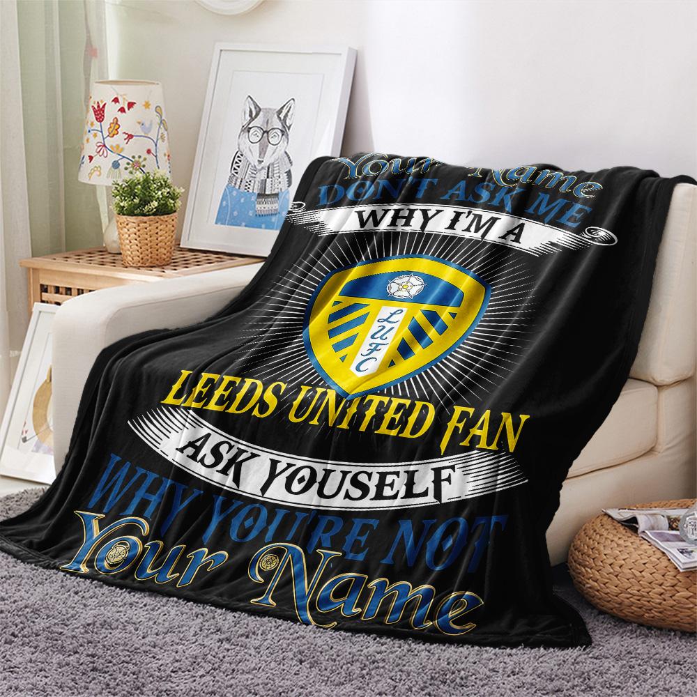 1PC Custom Name Leeds United F.C. Patterned Flannel Blanket Suitable For All Seasons for Home Decor Warmth and Comfort Gifts Holiday Present -HE142