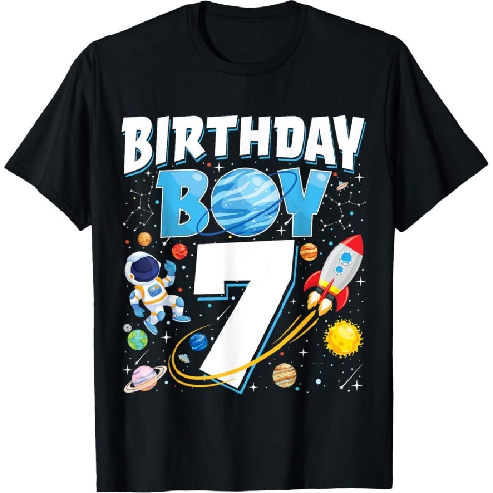 Футболка для мальчиков на 7-й день рождения Астронавт Космос Планеты Семь лет