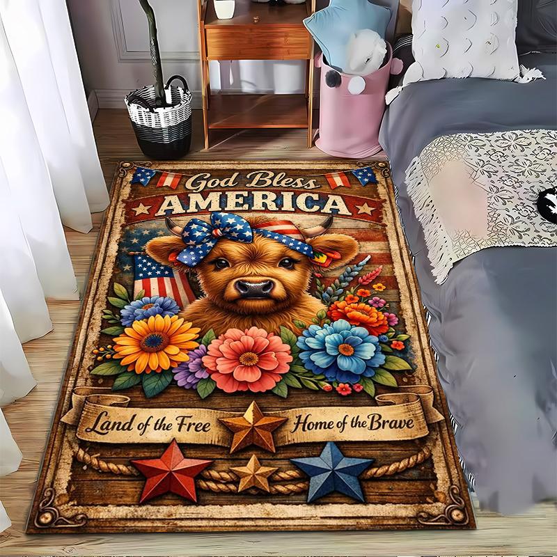 God Bless America Cow Floral carpet Non-slip rug suitable for living room and bedroom sofas
