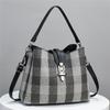 Single Shoulder Women's Fashionable Checkered Hand-held Bucket Bag Casual Crossbody Bag