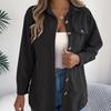 Women's Corduroy Shirt Jacket Stripe Pattern Midi Length Oversized Casual Shacket Fall Winter