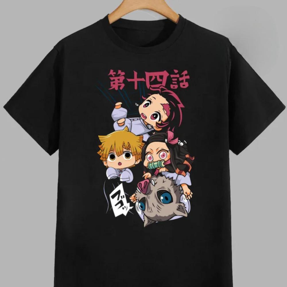 Nezuko Kamado Pure Cotton Unisexs and Womens Same Tshirt 2026 Summer Anime Printed Loose Casual Parent Child Top