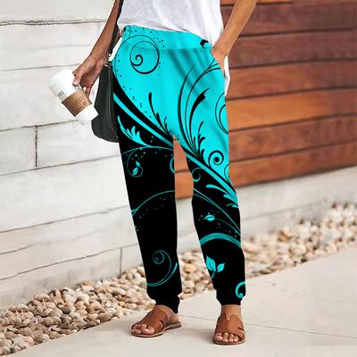 Женские брюки с цветочным принтом на шнуровке, с эластичной талией, свободные брюки, повседневные длинные брюки, брюки с карманами