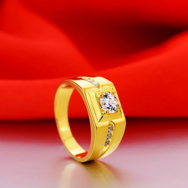 1pc High Quality Fashionable Men's Gold-plated Zircon Domineering Wedding Ring Birthday Gift