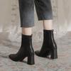 Soft Leather Pointed Thick Heel Short Boots Women's 2025 Autumn and Winter New Thin Popular Fashion Versatile Zipper Martin Boots