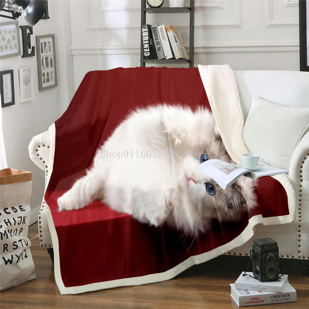 Милый спящий кот 3D-напечатанное шерстяное одеяло для пикника, очень толстое, модные простыни, кошки, домашнее животное, дети, шерпа, пледы