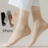 5Pairs Women Socks for Summer Cotton Silk Thin Socks Lady Lace Mesh Elastic Socks Patchwork Crystal Transparent Ankle Socks Female Short Socks