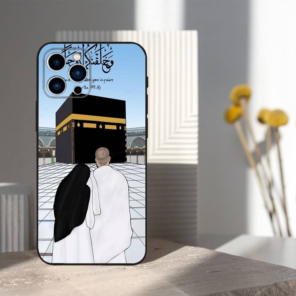 Мусульманское искусство Кааба Телефон Для iPhone 13,12,15,14,11,16,17,Plus,Pro Max,XS,X,XR,SE,Mini,8,7,Мягкий Силикон Черный