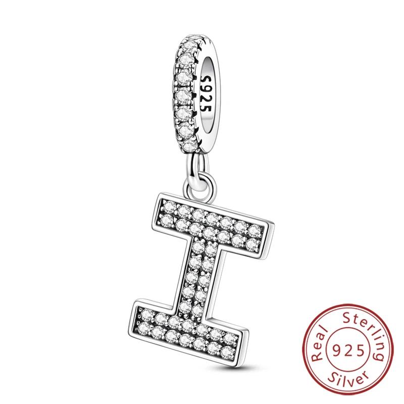 925 Silver Simple A-Z White Zircon 26 Letters Charms Beads Fit Bracelet Women Jewelry DIY Birthday Anniversary Gift