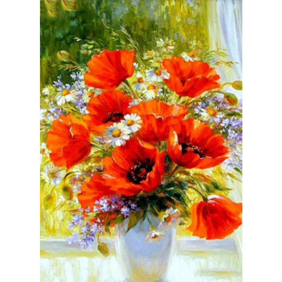 5D DIY алмазная живопись цветок горный хрусталь роза картина полная круглая вышивка крестиком комплект мозаичная ваза украшение подарок