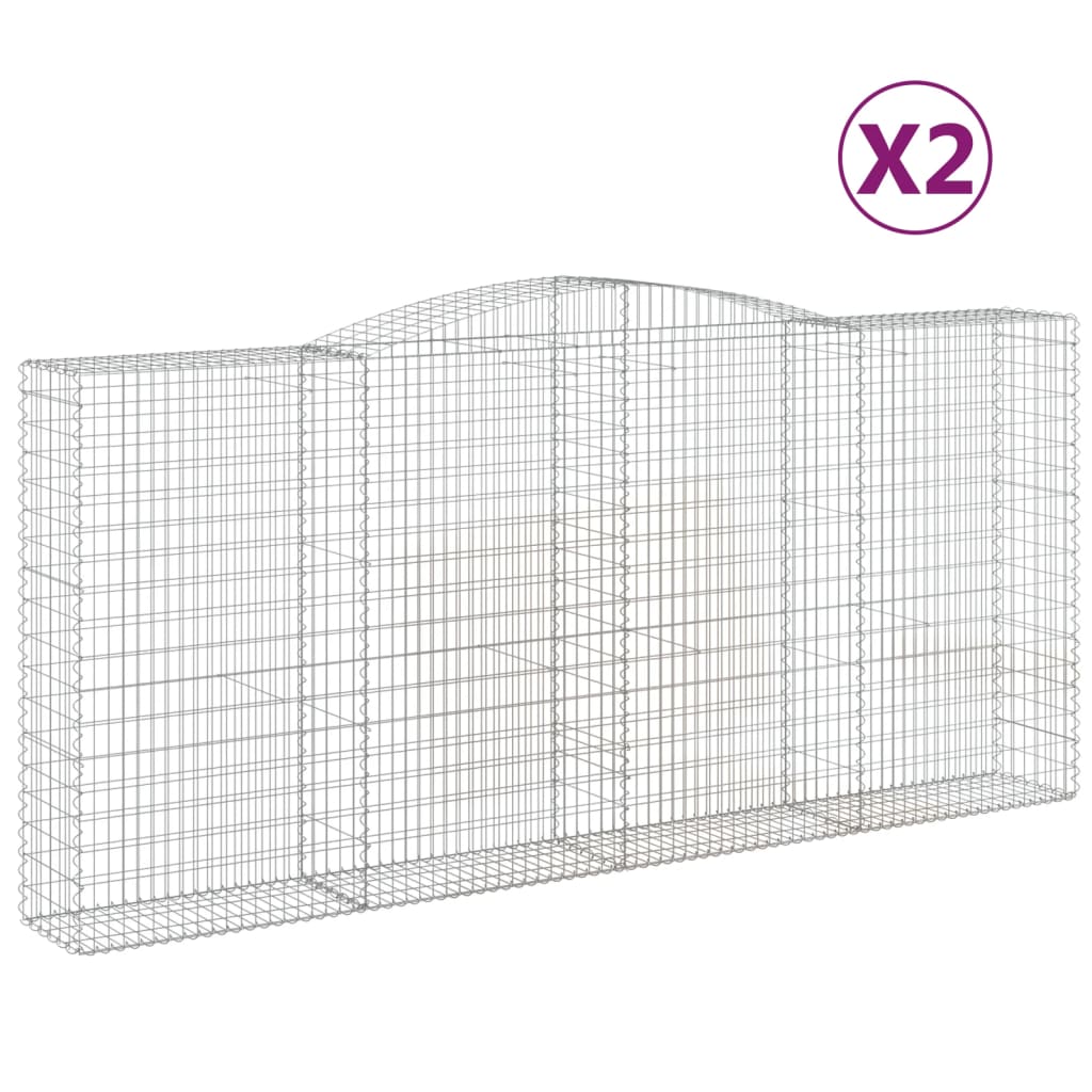 Gabion Baskets with High Arch 2 pcs 400 x 50 x 180 200 cm Galvanized Iron