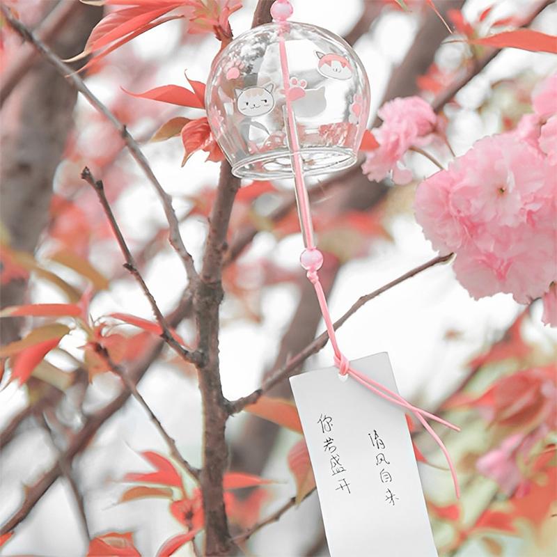Japanese Wind Bell Sakura Pattern Wind Chimes Handmade Glass Furin Home Decor
