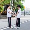 Хлопково-шелковый летний школьный спортивный костюм для родителя и ребенка - с коротким рукавом, отложной, для классных мероприятий