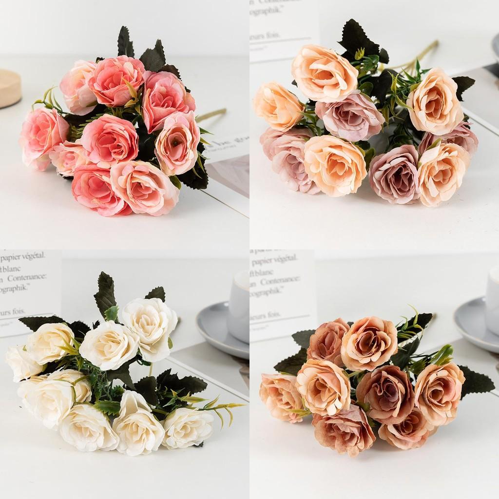 Romantic Rose Flower Bouquet Fake Silk Floral Decor For Wedding And Home