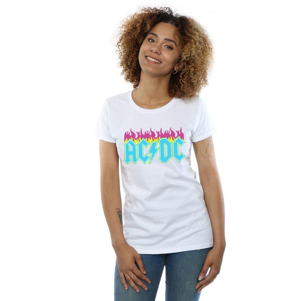 AC/DC Womens/Ladies Neon Flames Cotton T-Shirt
