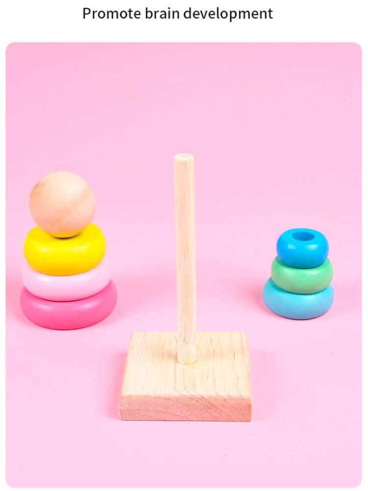Радужная башня с кольцами Деревянные головоломки Игрушки Пирамида Вложенные блоки Геометрические игры Детские игрушки для раннего развития