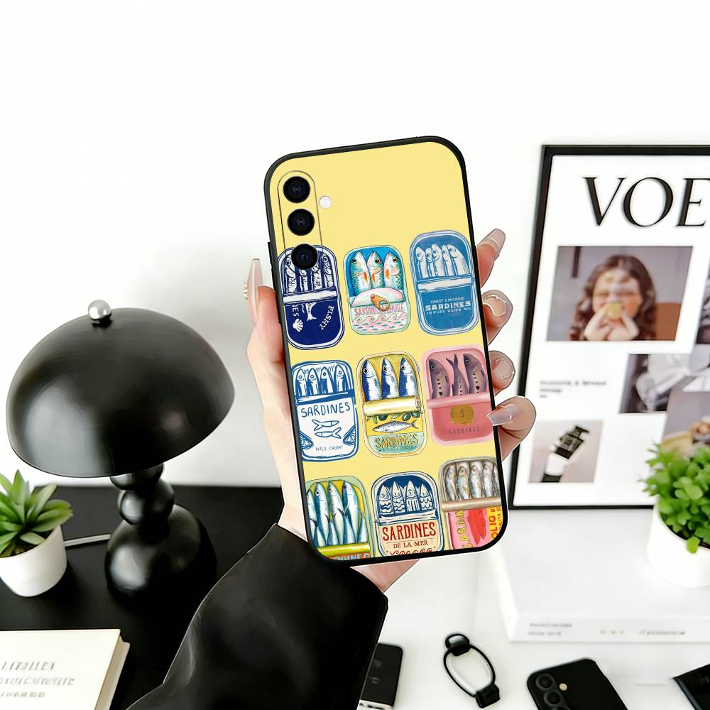 Чехол для телефона S-Sardines F-Fish Art для Samsung Galaxy A73,A72,A71,A70,A53,A52,A51,Других Мягкий черный чехол
