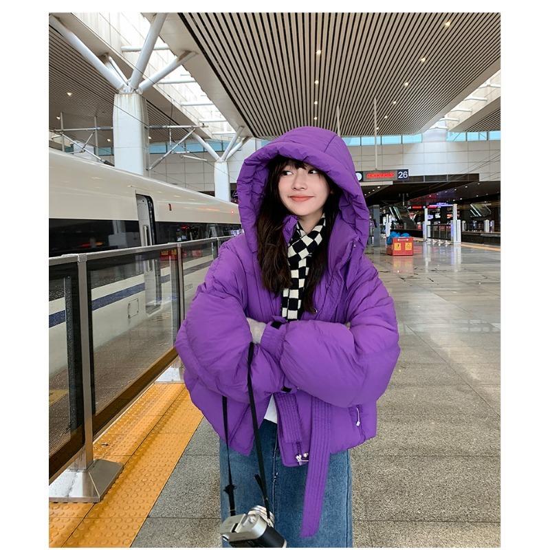 Модная женская хлопковая куртка-пуховик с капюшоном и длинным рукавом, повседневная зимняя свободная толстая пуховая куртка, женская элегантная куртка на молнии с завязками 25443