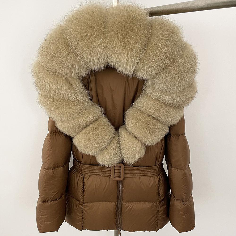 OFTBUY 2024 Белый утиный пух пальто толстый теплый 90% зимняя куртка женская натуральный мех енота лисы воротник с капюшоном женский повседневный