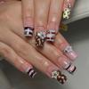 24pcs Sweet Stars Press On Nails Blue Brown Stripes French Style False Nails Wave Point Designs Autumn Vintage Fake Nail