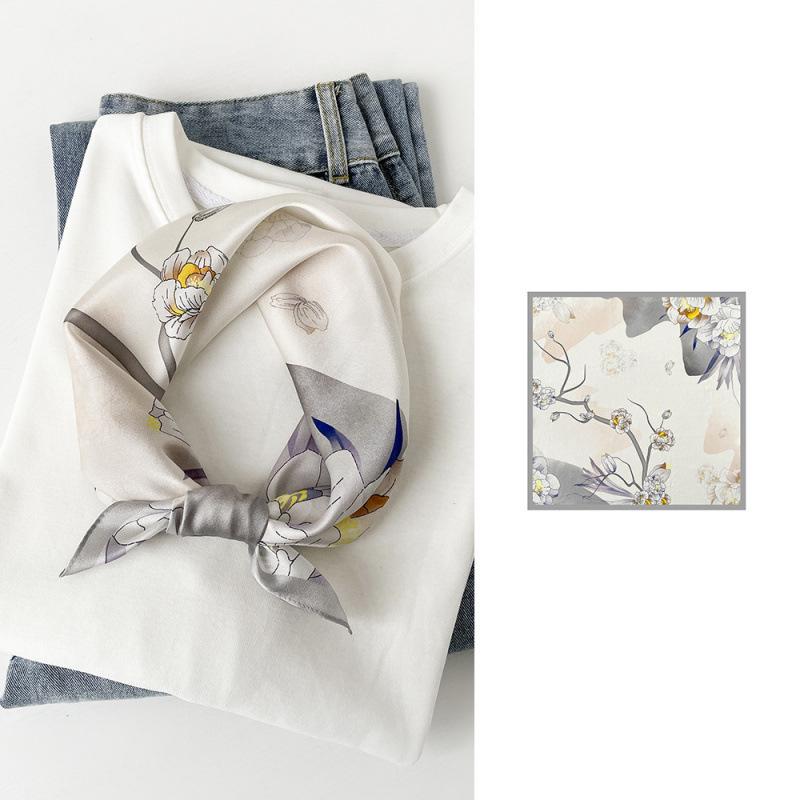 53 Plain Crepe Satin Silk Scarf Silk High-End National Style Printing 100% Mulberry Silk Silk Luxury Silk Square Scarf Women'S Scarf