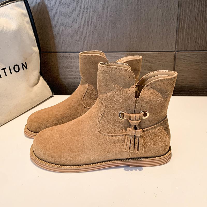 Женские ботинки Новые универсальные однотонные осенние замшевые ботильоны с толстым каблуком большого размера на высоком каблуке Zapatos