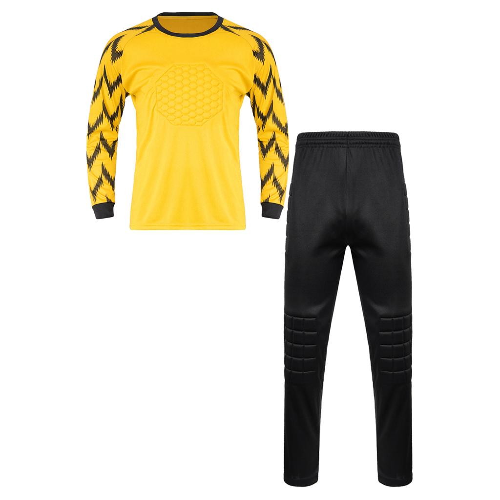 Детская тренировочная экипировка вратаря для мальчиков, футбольная форма, футболка с подкладкой из губчатой ​​ткани и спортивными штанами с длинными рукавами