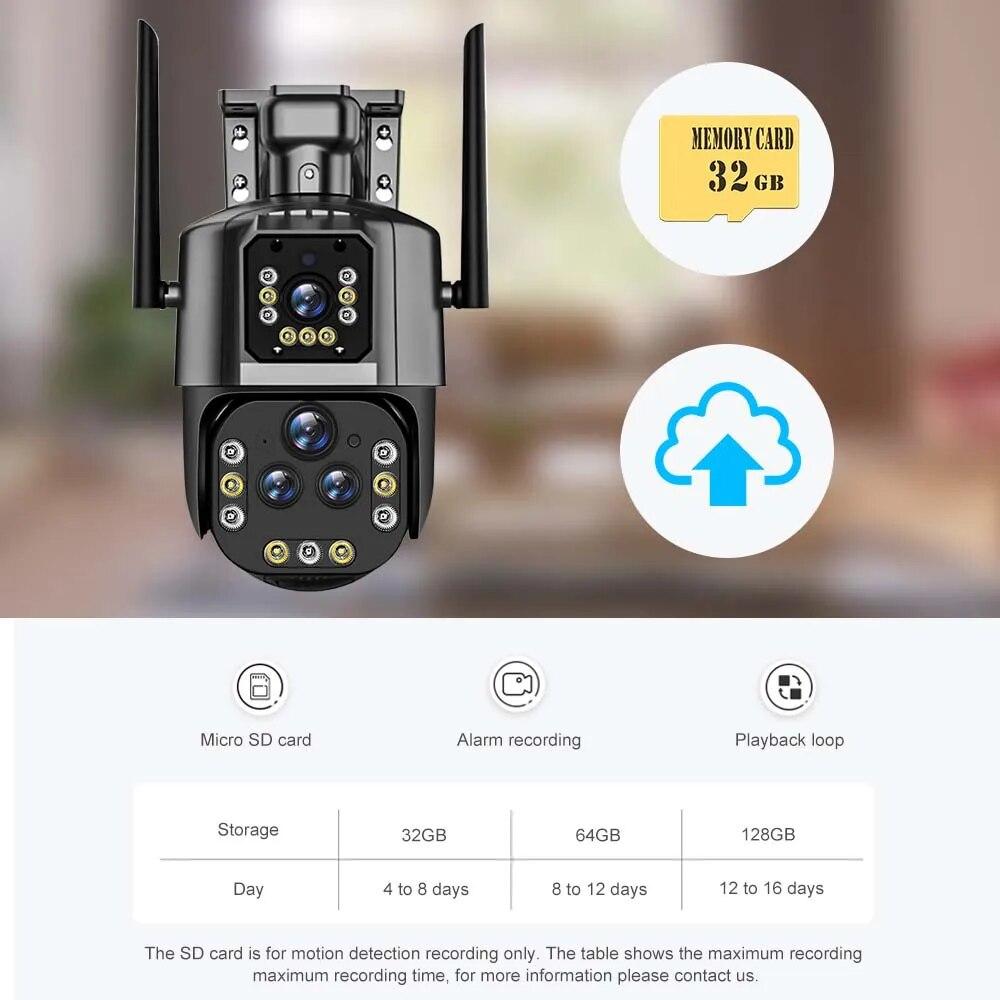 16MP 8K Wifi IP Camera 20X Zoom Four Lens Outdoor Wireless Security Camera PTZ 360 Smart Home Security Protection CCTV Wifi Surveillance Cameras