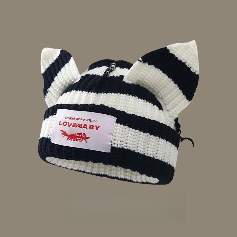 1PC Spliced Colors Fashionable Knitted Hat Keep Warm Gathering Take Photos Pig Ears Thickened Cute Festival New Style
