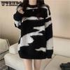 Women's Soft Sweater Autumn and Winter Retro Design Lazy Style Striped Knitted Sweater