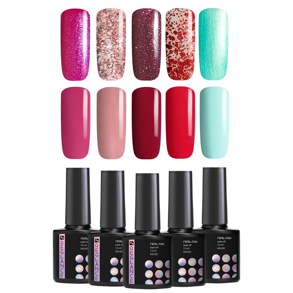 Набор для гель-лака 10 цветов Reglance 7,5 мл Soak Off UV LED стеклянная бутылка