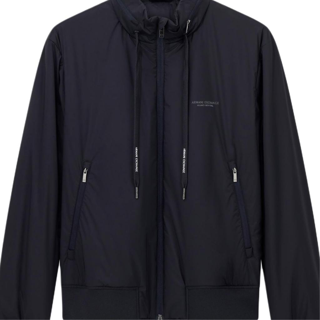 Armani Exchange SS25 Куртка хлопковая мужская с высоким воротником, логотипом, завязками и молнией, длинный рукав XM001583-AF19196-UB101